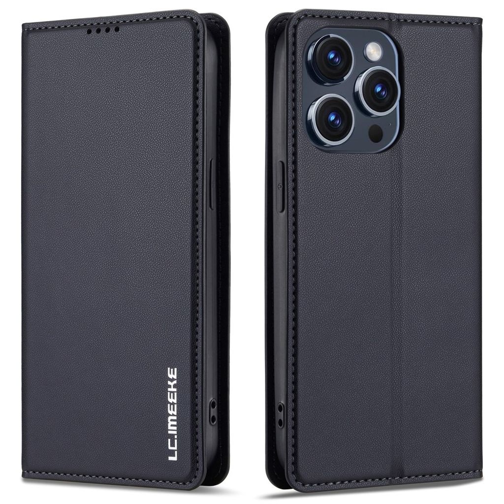LC.IMEEKE iPhone 15 Pro Wallet Fodral PU Leather Stand - Black