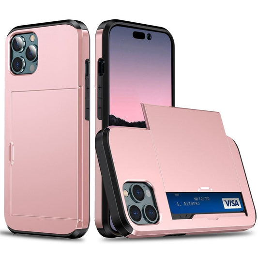 iPhone 14 Pro case with slide card holder - Rose Gold