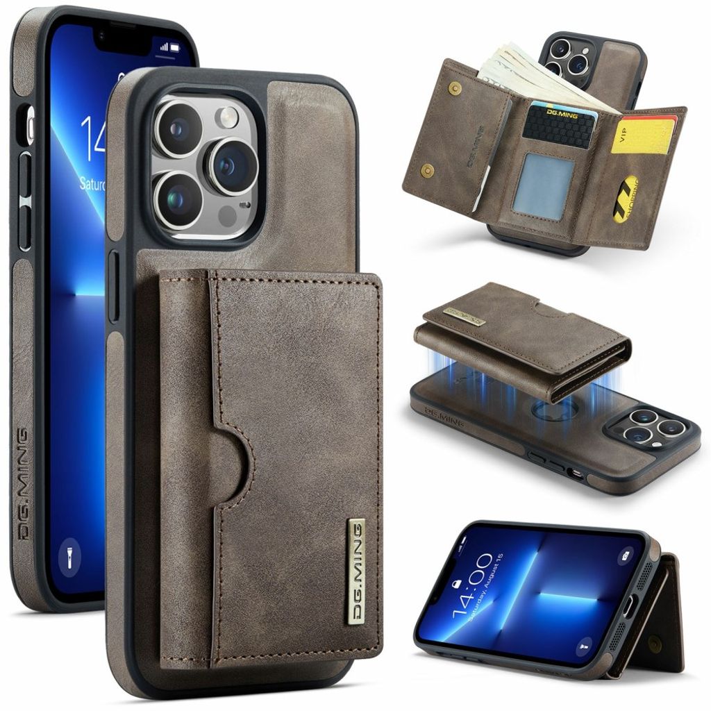 DG.MING iPhone 13 Pro Max plånboksfodral magnetiskt – Coffee
