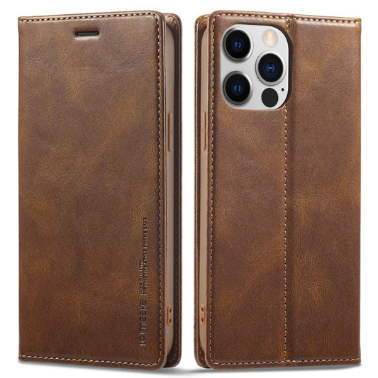 LC.IMEEKE iPhone 13 Pro Max Wallet Cover RFID Blocking - Brown