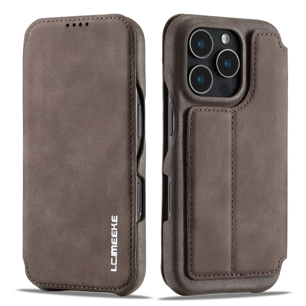 LC.IMEEKE iPhone 16 Pro Max Wallet Fodral Card Holder Stand – Brown