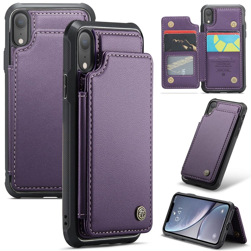 CASEME C22 plånboksfodral with RFID Blocking for iPhone XR – lila