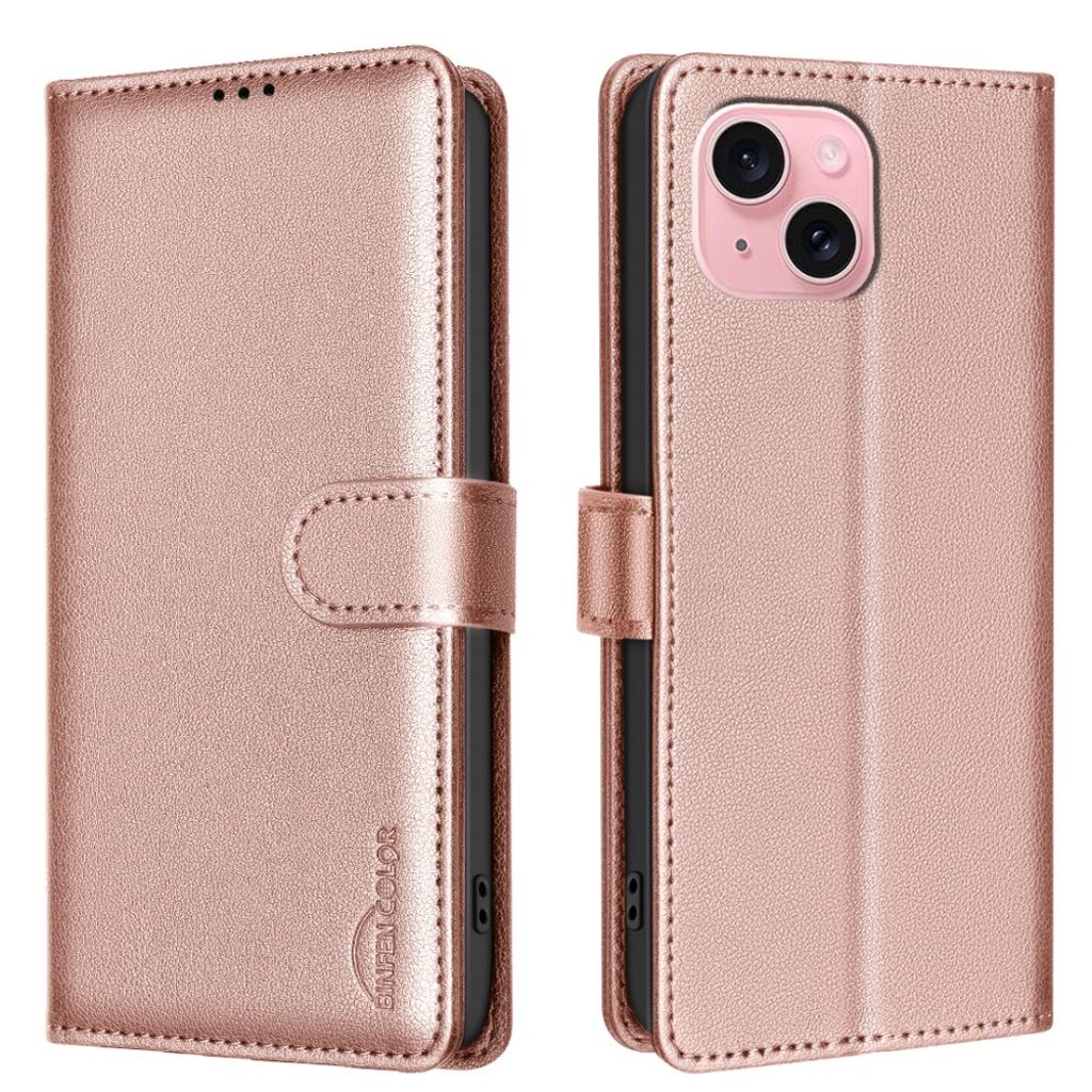 BINFEN COLOR iPhone 13/14 plånboksfodral med RFID-skydd - Rose guld