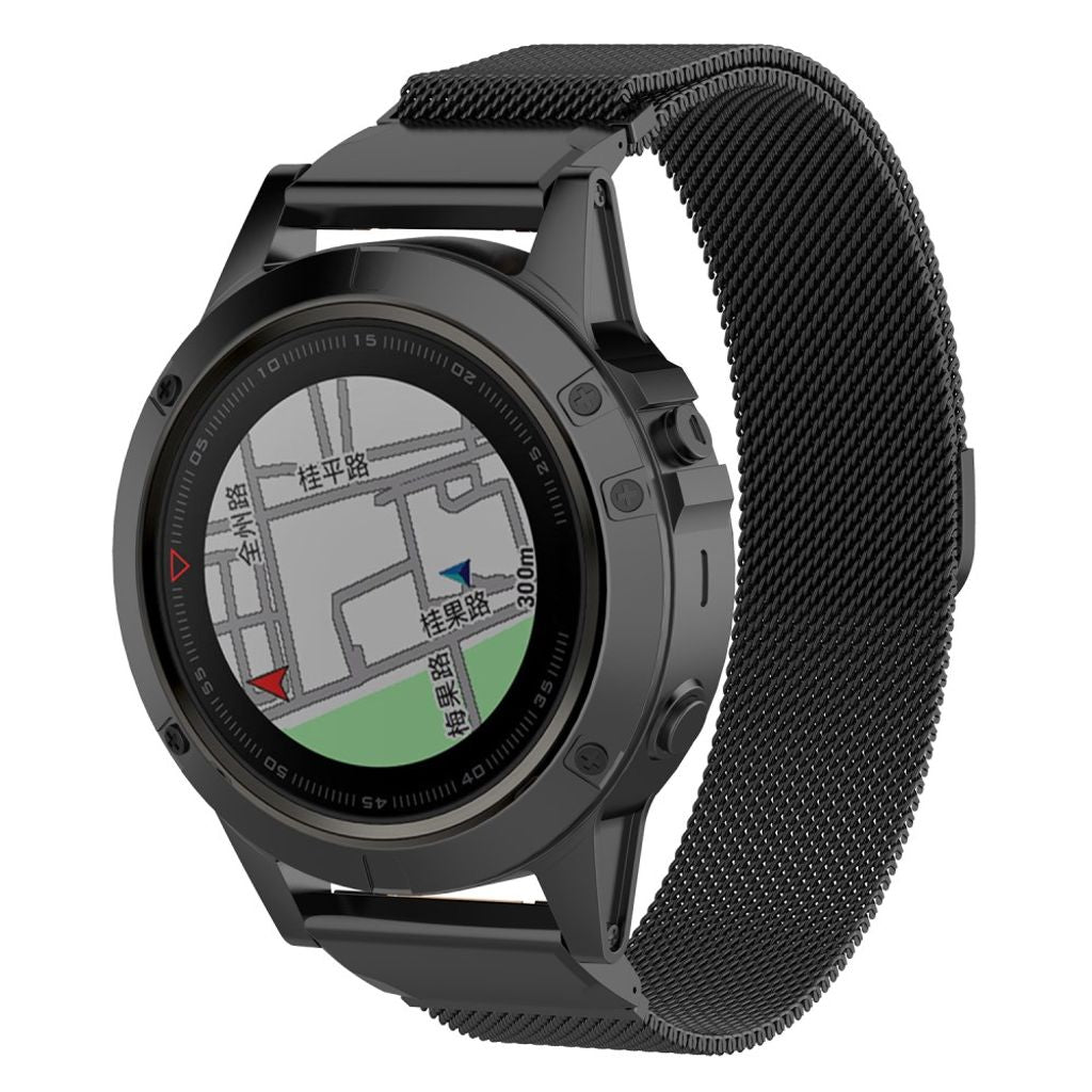 Garmin Fenix 5X/5X Plus/3/3 HR etc. Milanese Watch Strap - Black