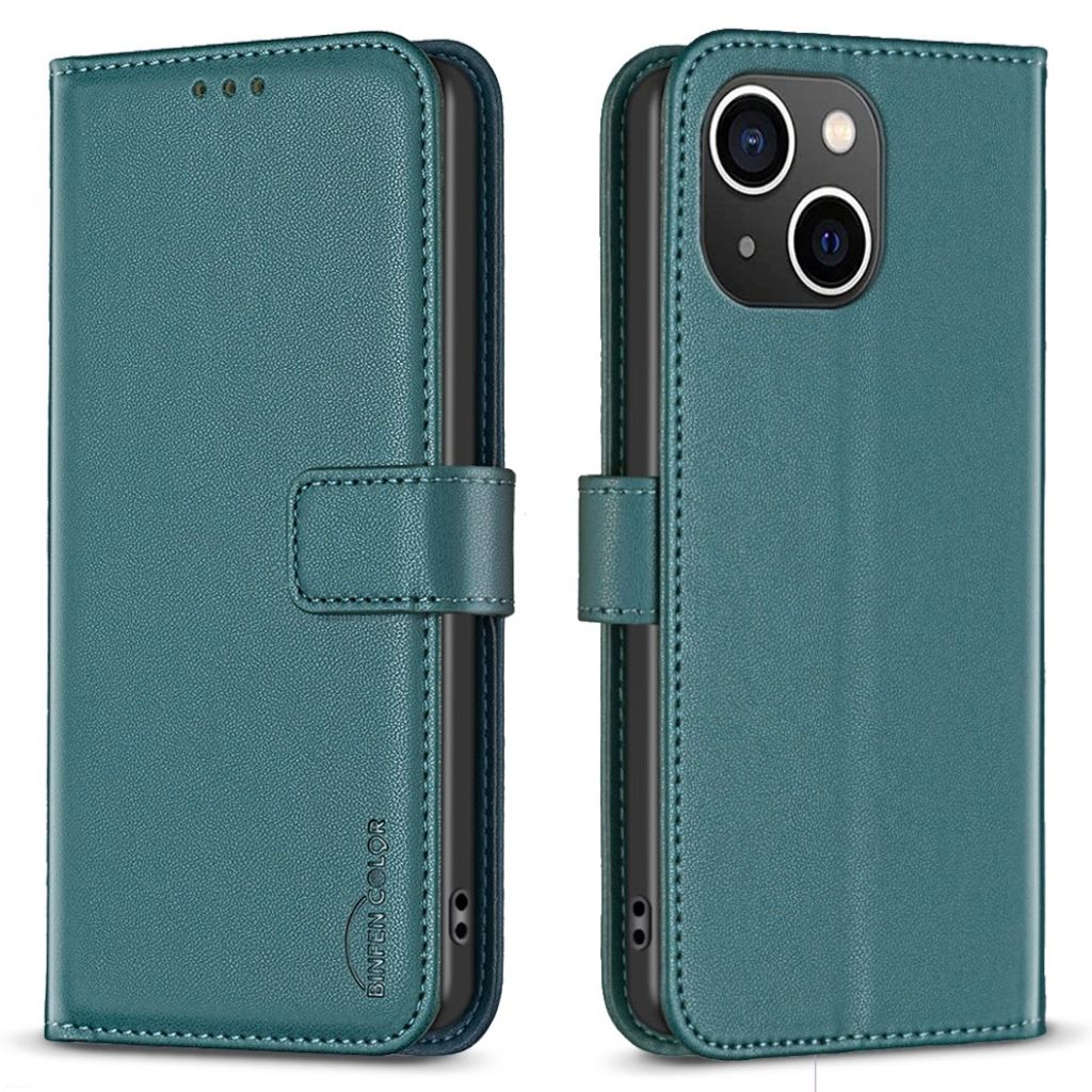 BINFEN COLOR iPhone 15 plånboksfodral stativ PU Leather - grön