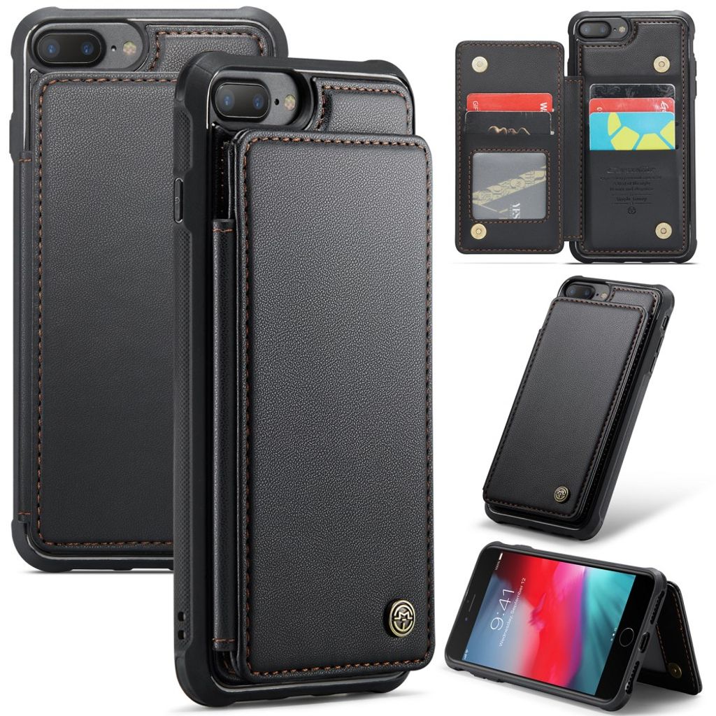 CASEME iPhone 6 Plus/6s Plus/7 Plus/8 Plus skal with 5 kortfack – svart