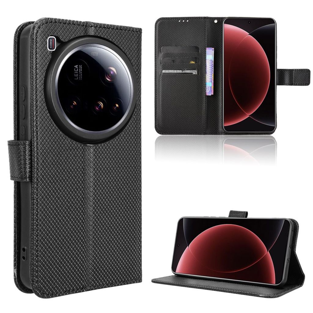 Xiaomi 15 Ultra plånboksfodral with stativ – svart