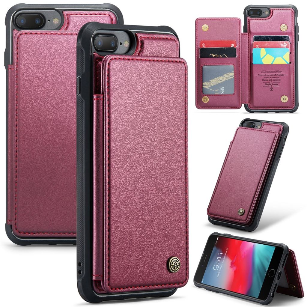 CASEME iPhone 6 Plus/6s Plus/7 Plus/8 Plus skal with 5 kortfack – röd