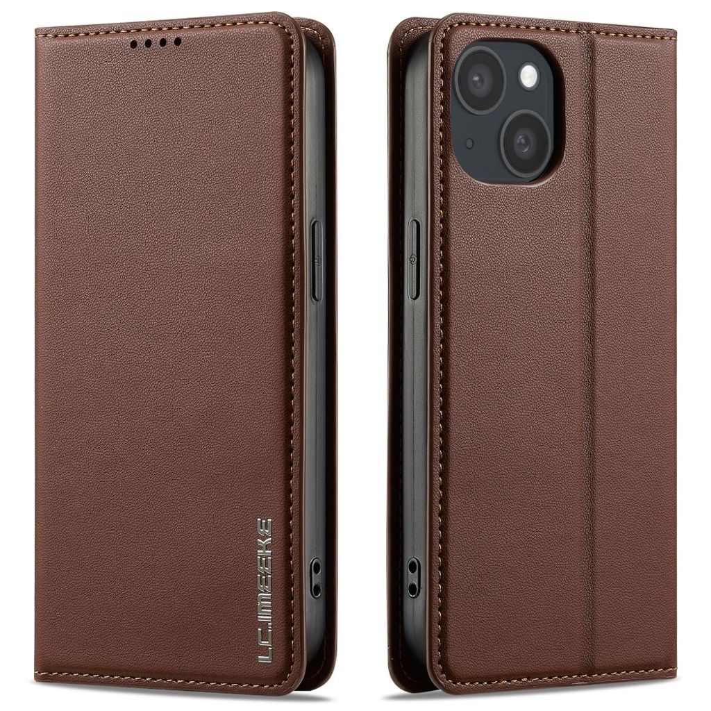 LC.IMEEKE iPhone 14/13 Wallet Fodral Stand PU Leather - Brown
