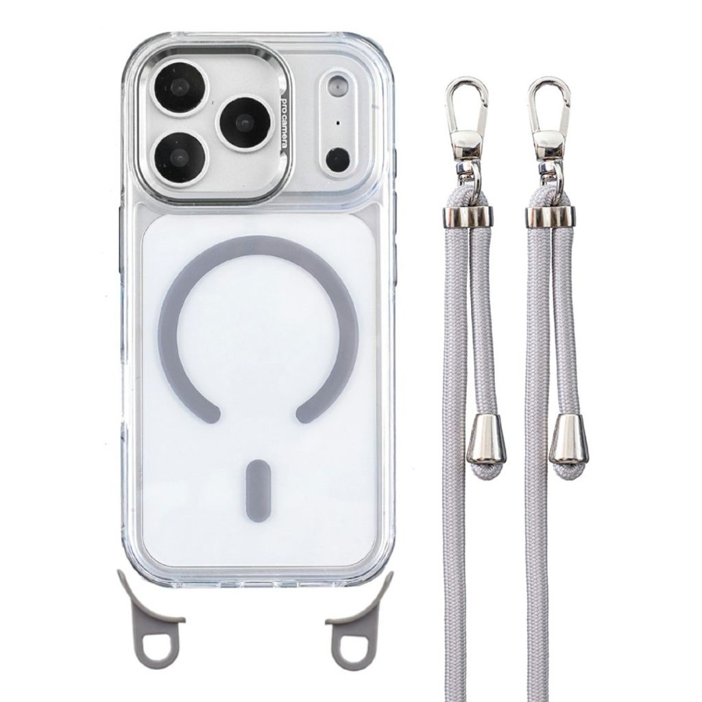 iPhone 17 Pro Max MagSafe Case with Lanyard - Transparent Grey