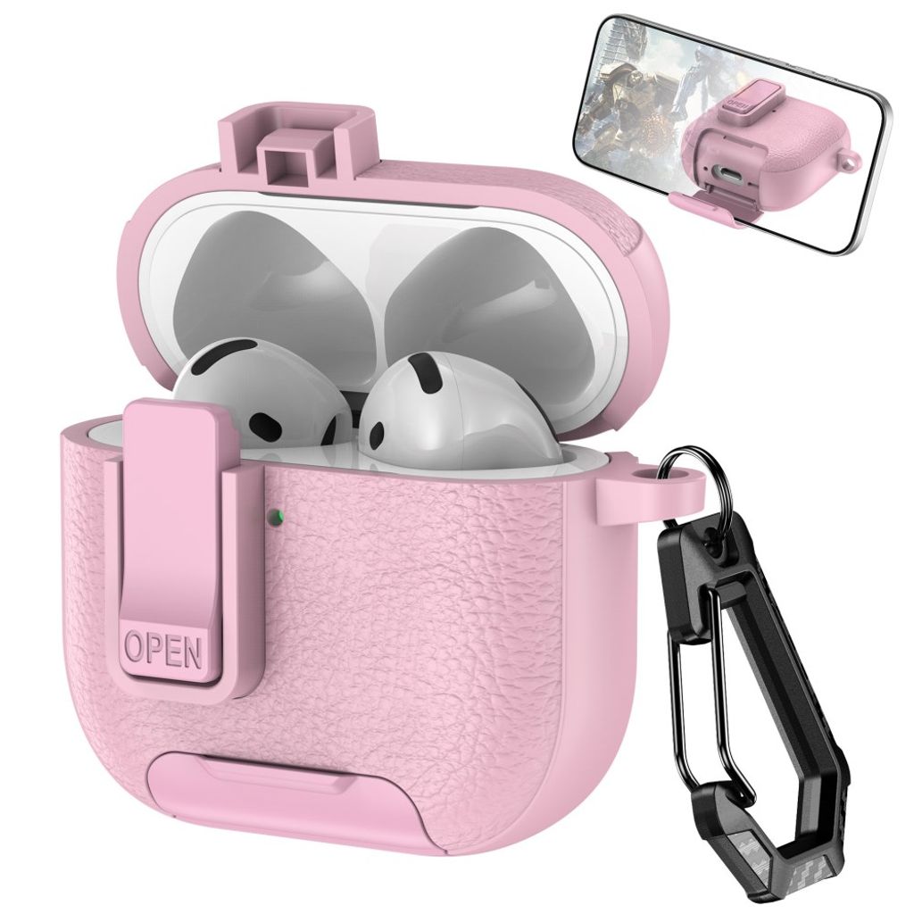 AirPods 4 Case Leather Texture Lock Stand Design - Pink
