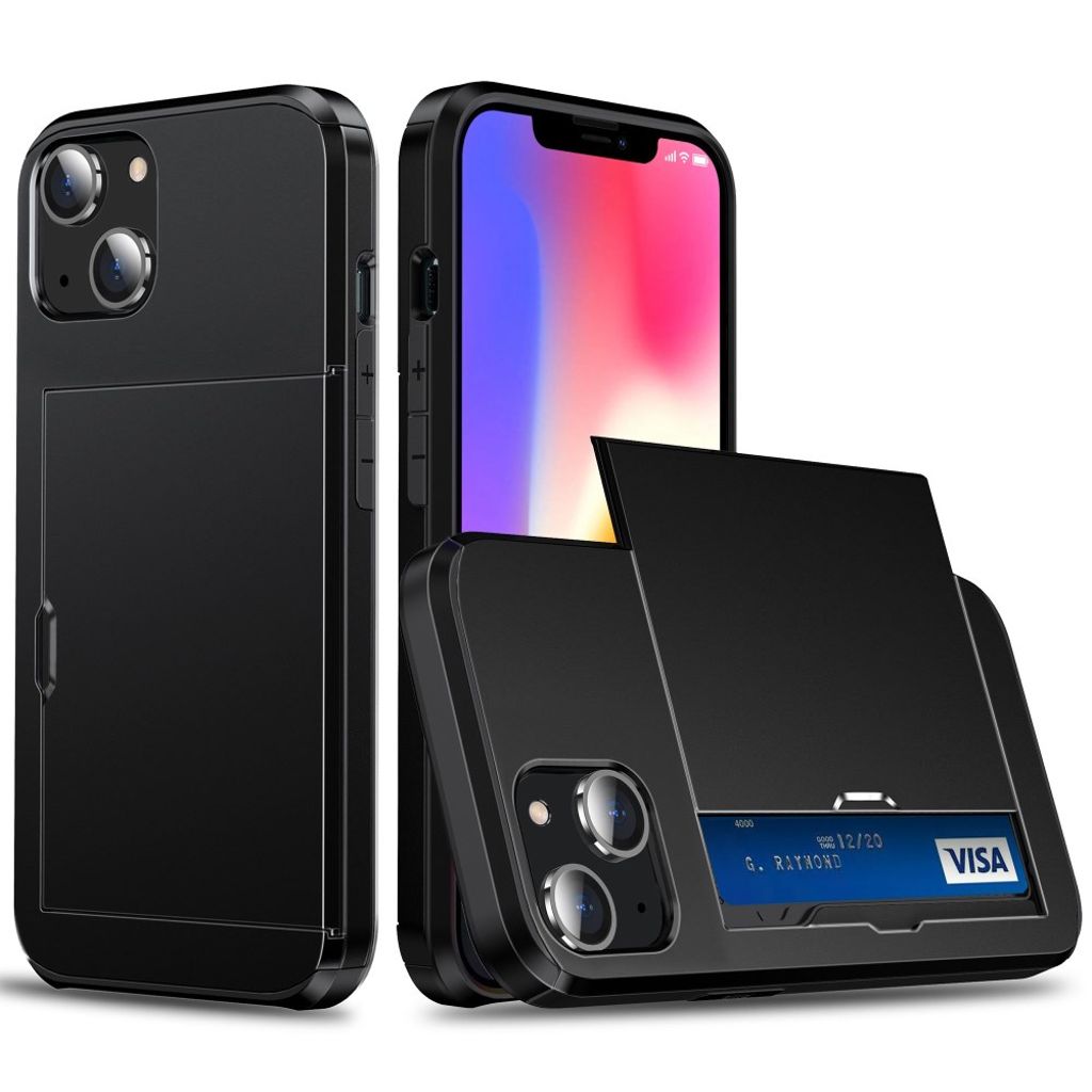 IPhone 14 Plus skal with slide card holder – svart