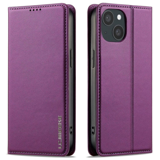 LC.IMEEKE iPhone 14/13 Wallet Cover Stand PU Leather - Purple