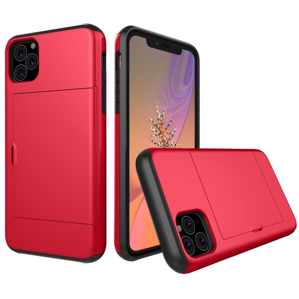 IPhone 11 skal with slide card holder – röd