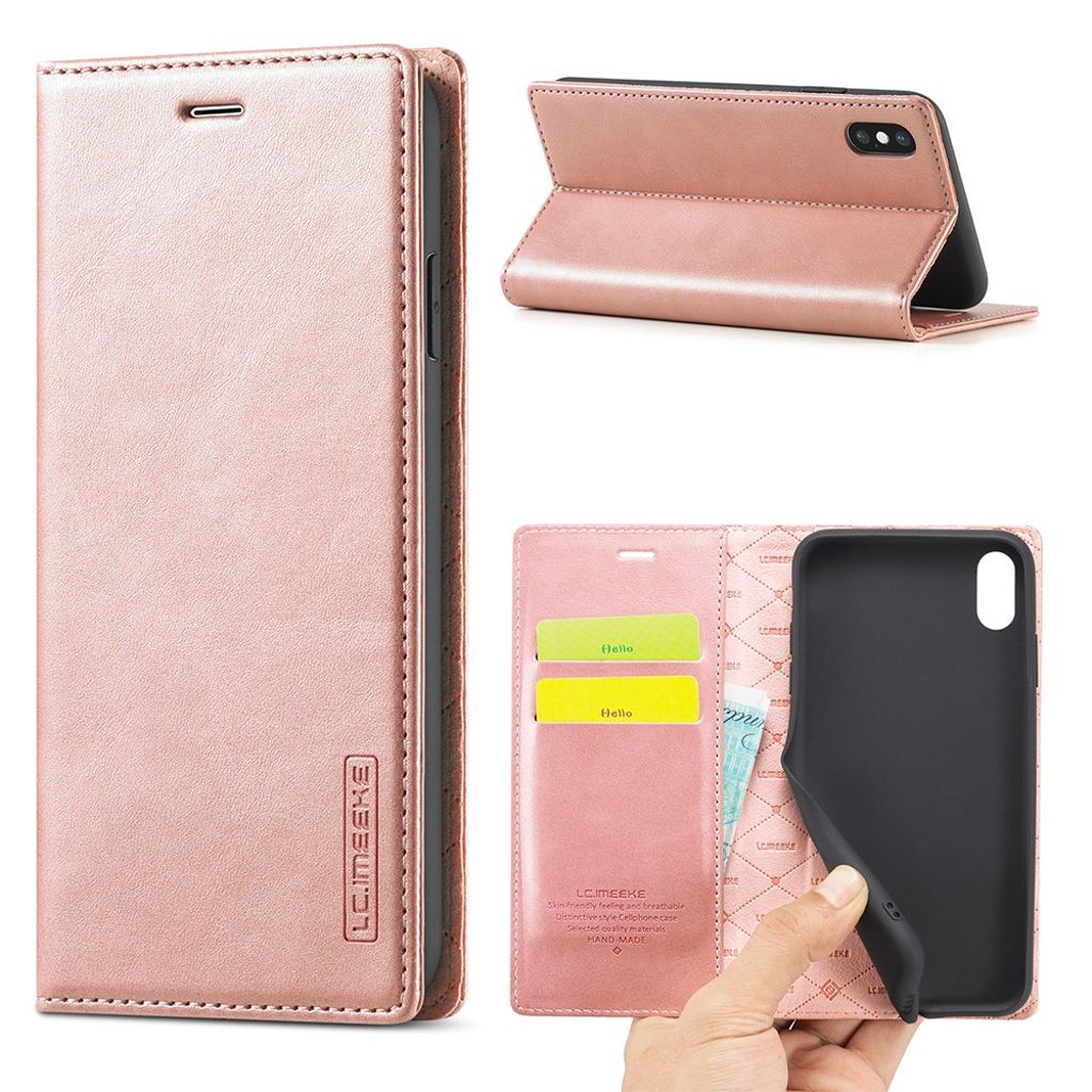 LC.IMEEKE iPhone X/XS Wallet stativ fodral - Rose guld