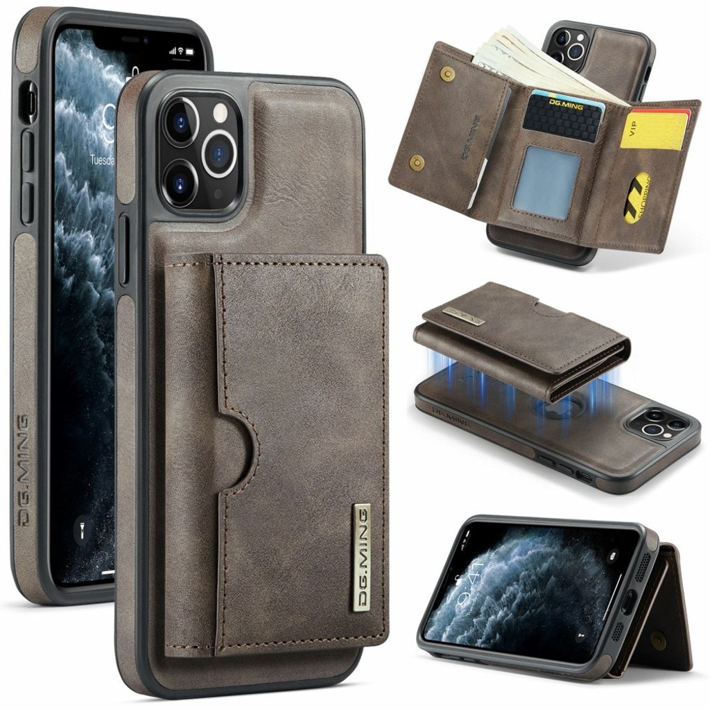 DG.MING iPhone 11 Pro Max magnetiskt plånboksfodral RFID Blocking – Coffee