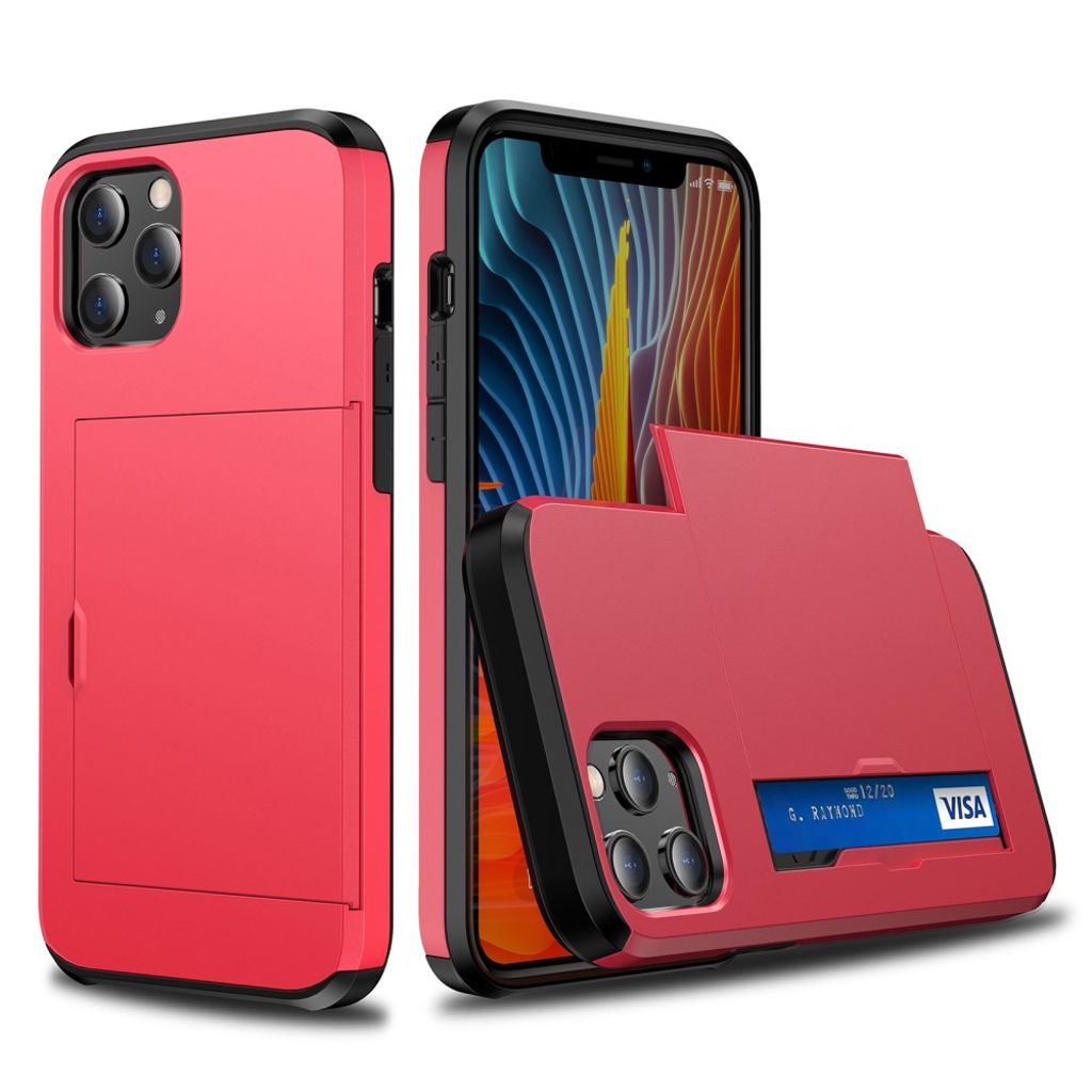 IPhone 12 Pro skal with slide card holder – röd