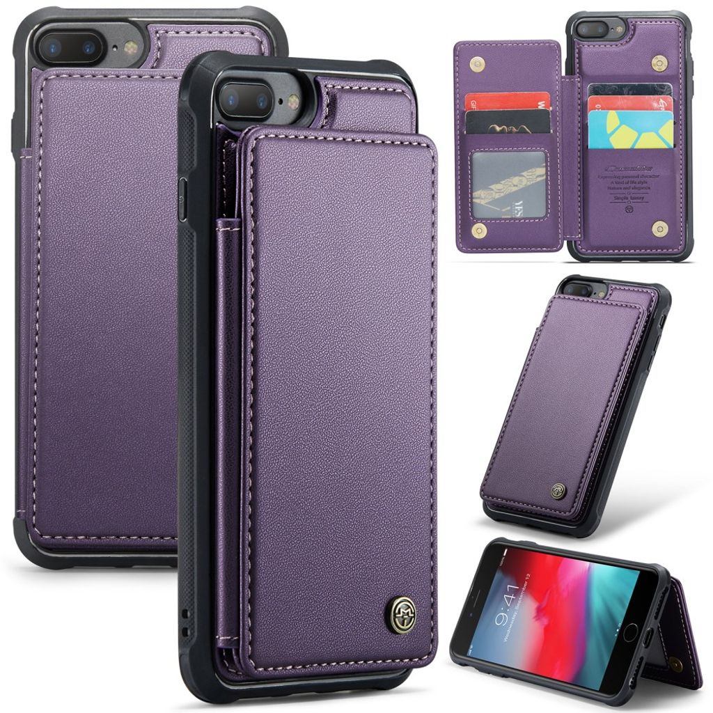 CASEME iPhone 6 Plus/6s Plus/7 Plus/8 Plus skal with 5 kortfack – lila