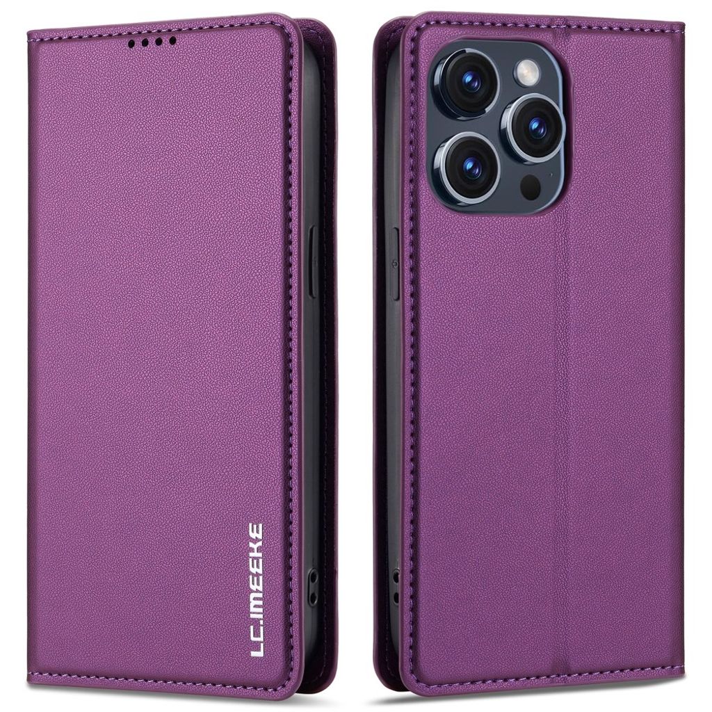 LC.IMEEKE iPhone 14 Pro Wallet Fodral Stand PU Leather – Purple