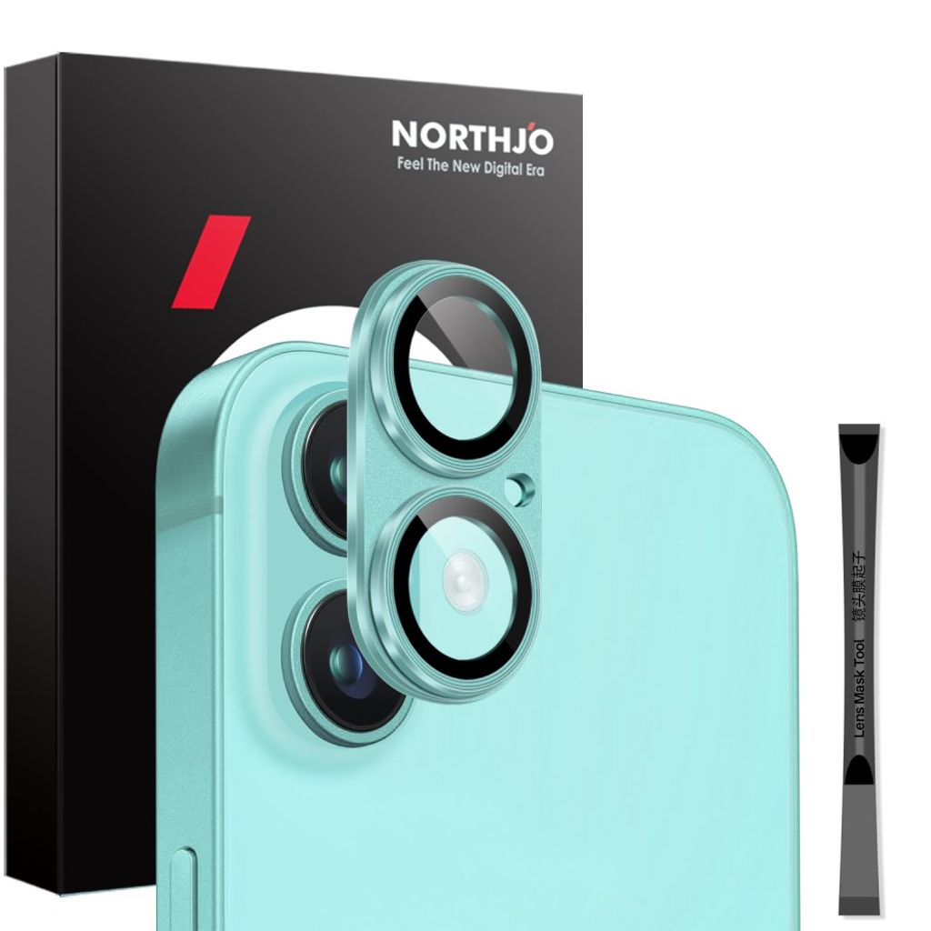 NORTHJO iPhone 16/16 Plus Camera Lens Fodral Tempered Glass/Metal - Cyan
