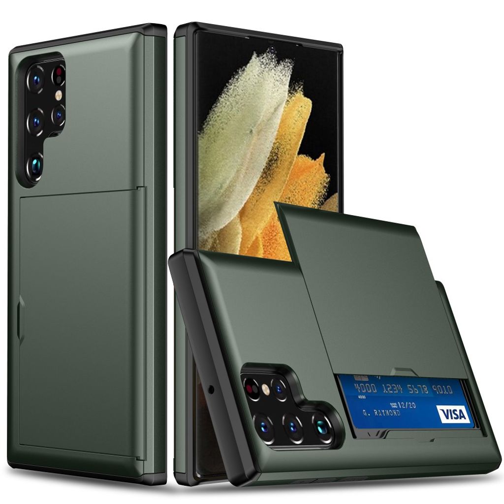 Samsung Galaxy S23 Ultra case with slide card holder - Army Green