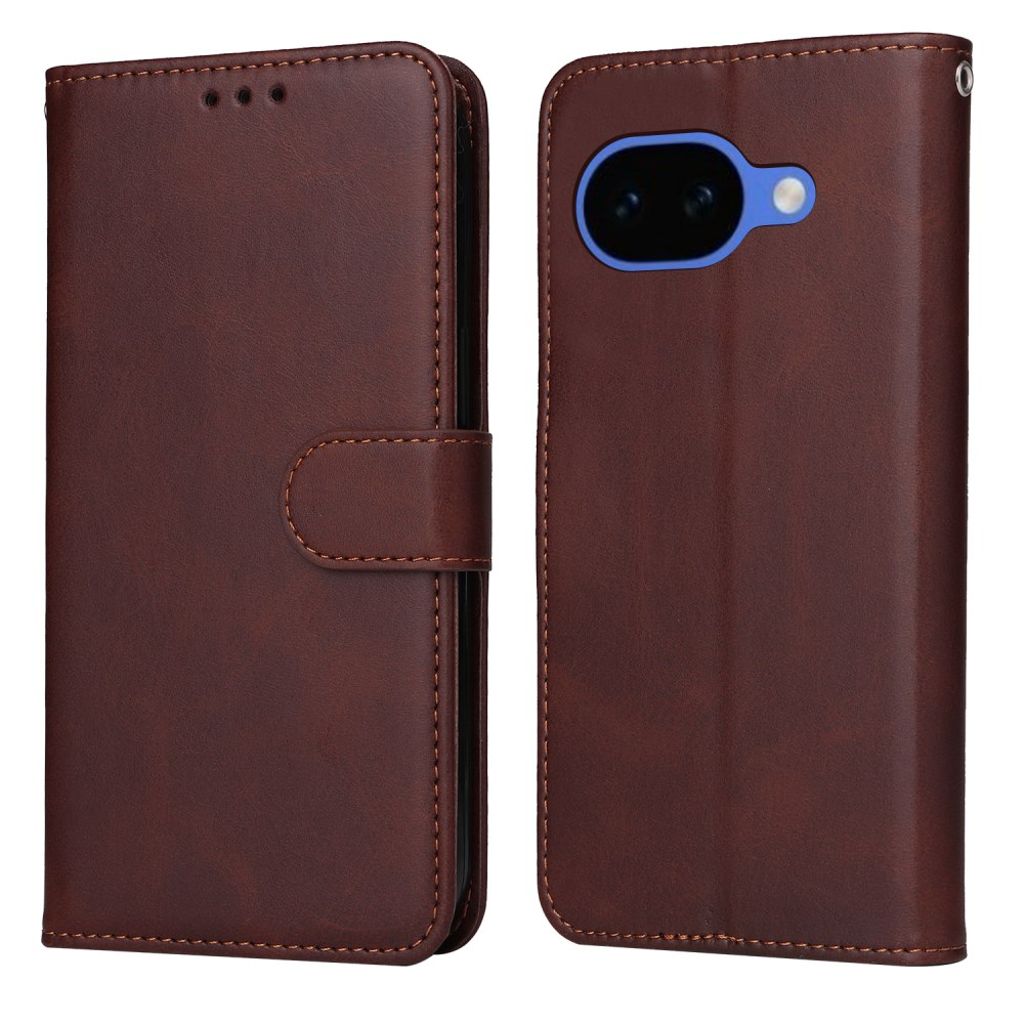Google Pixel 10a plånboksfodral PU Leather with Card Holder and stativ – brun