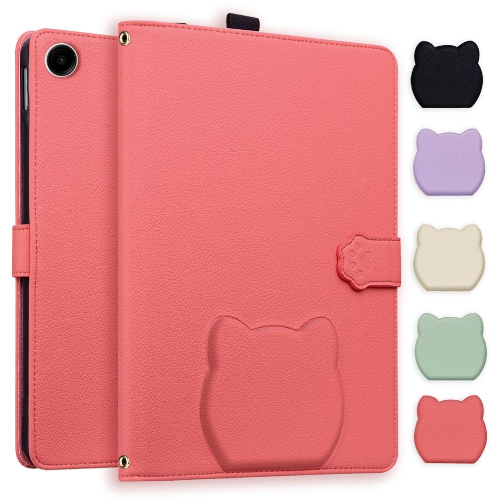 Samsung Galaxy Tab A11 / Tab A9 Wallet Cover Stand Cat Pattern – Watermelon Red
