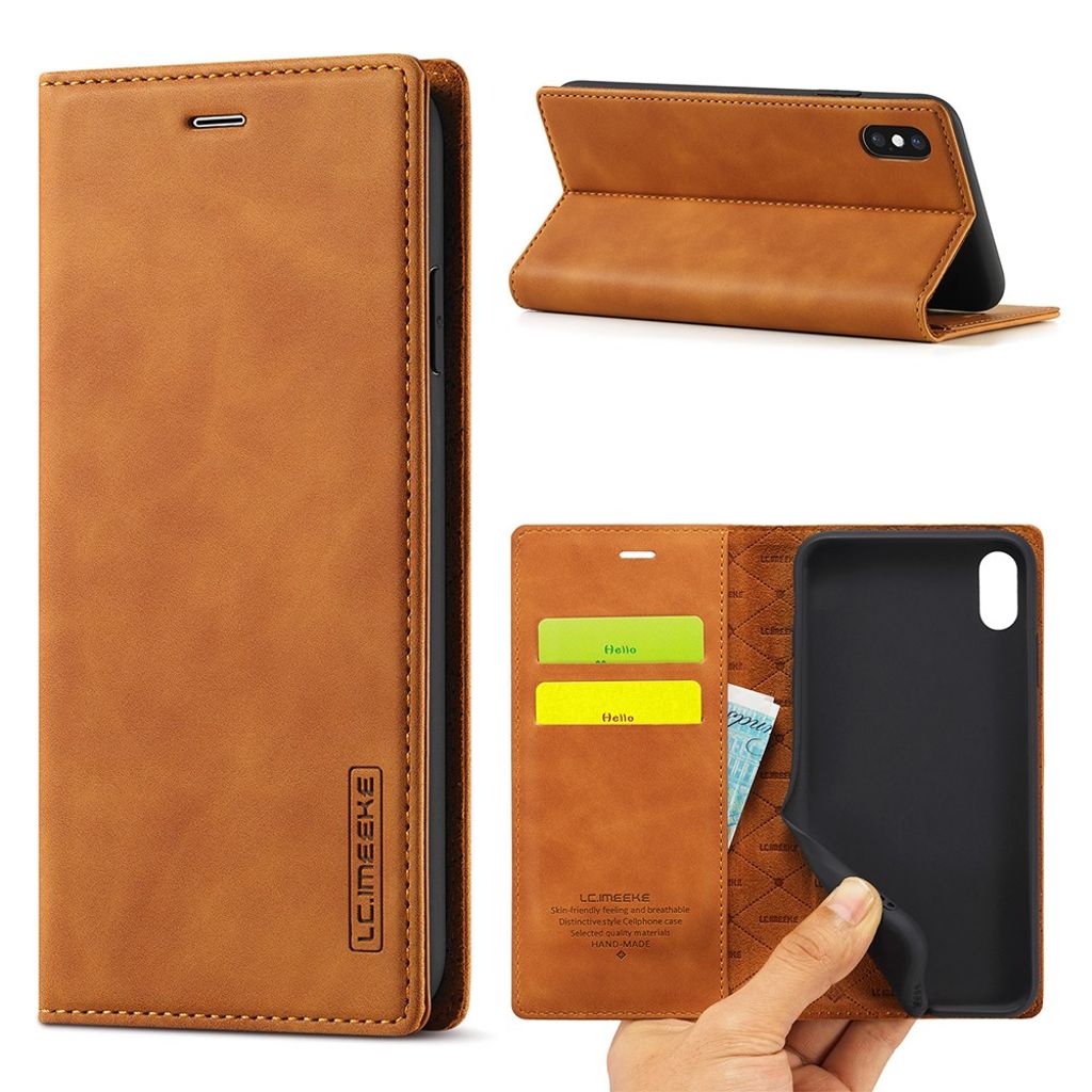 LC.IMEEKE iPhone X/XS Wallet Fodral Stand - Brown