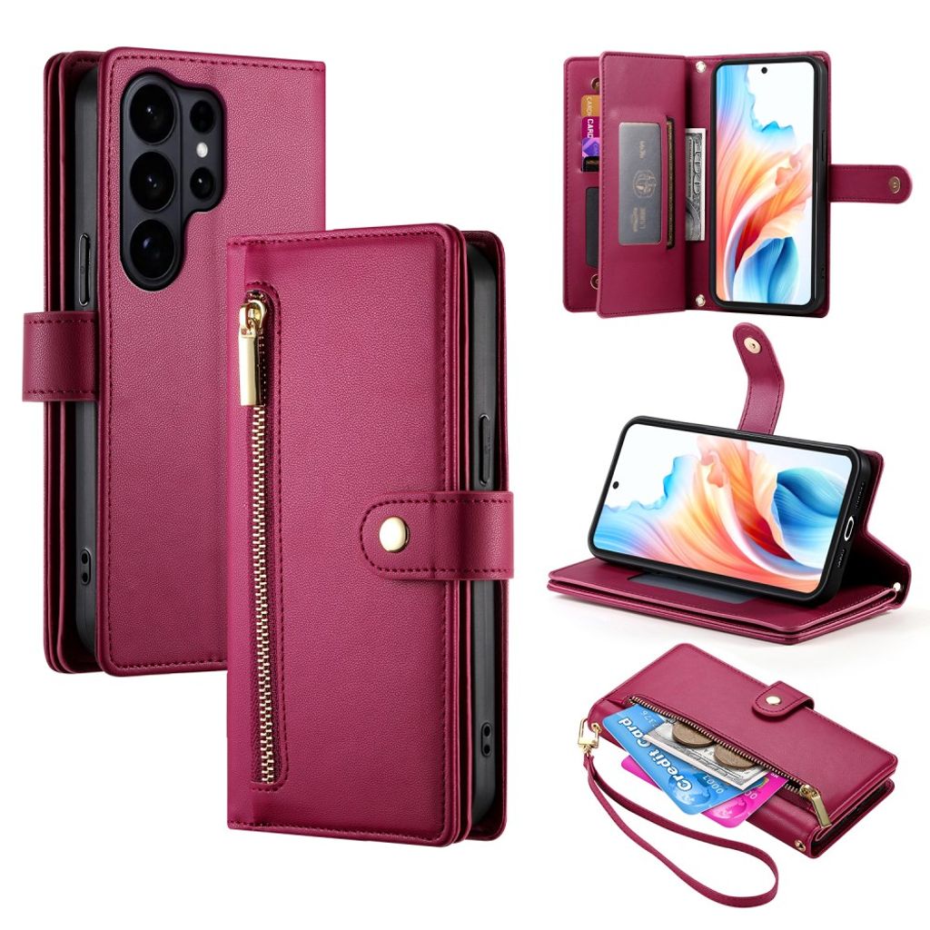 Samsung Galaxy S26 Ultra plånboksfodral with Detachable Straps – röd