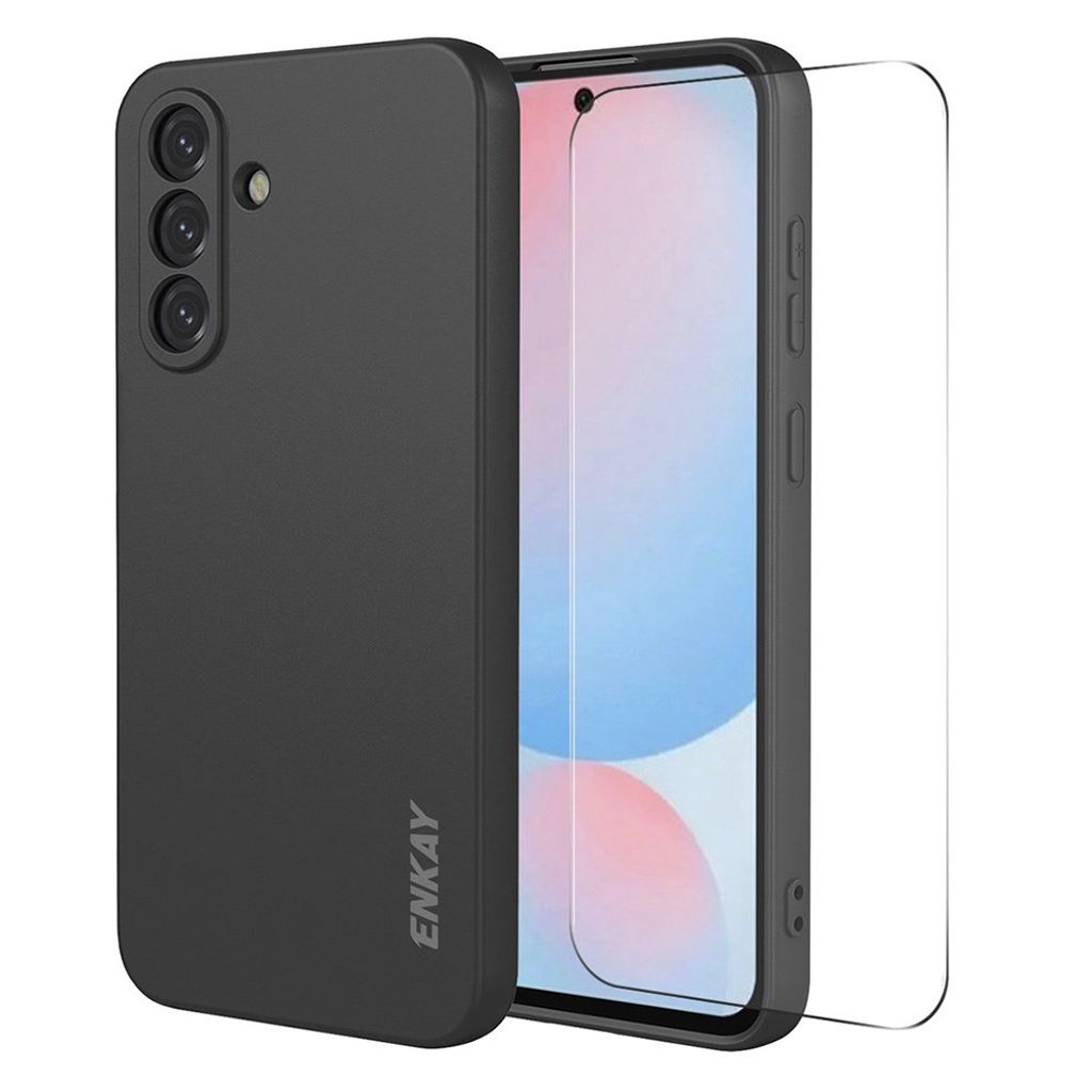 ENKAY HAT PRINCE Samsung Galaxy A57 5G Silicone skal with 9H skärmskydd – svart