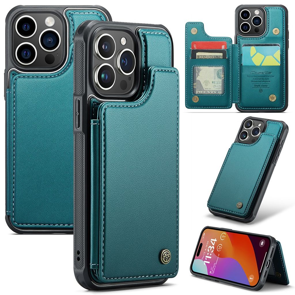 CASEME iPhone 15 Pro plånboksfodral RFID Blocking – grön