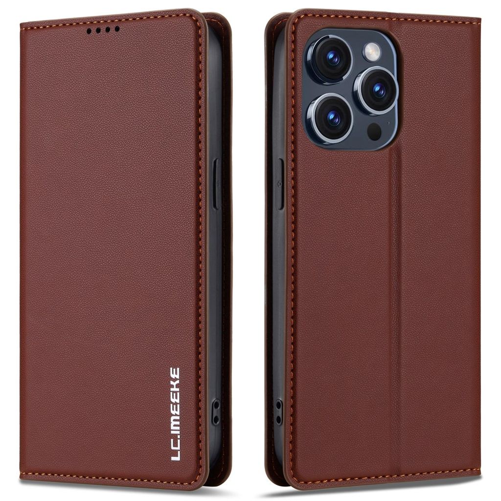 LC.IMEEKE iPhone 14 Pro Wallet Fodral Stand PU Leather - Brown