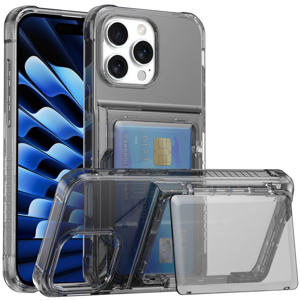 iPhone 16 Pro Transparent case with card holder - Black