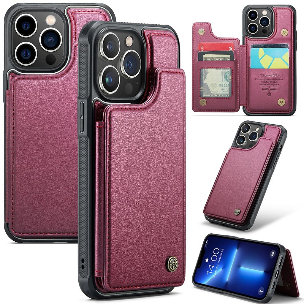 CASEME C22 iPhone 13 Pro plånboksfodral RFID Blocking – röd