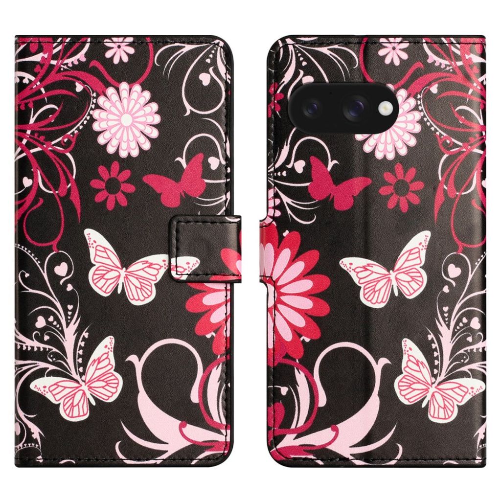Google Pixel 9a fodral with print – svart Butterfly