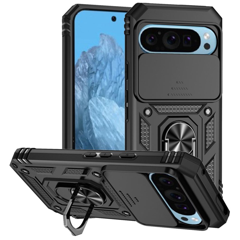 Google Pixel 10 Pro / 10 / 9 / 9 Pro skal with stativ – svart