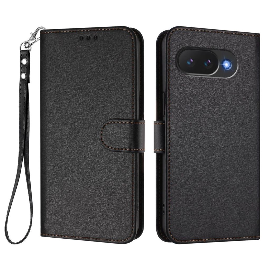 Google Pixel 10a plånboksfodral stativ with kortfack and Wrist Strap – svart