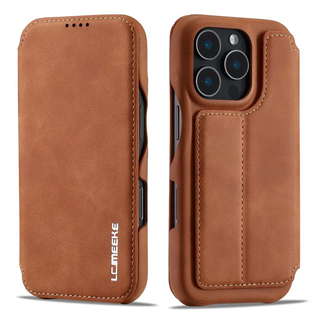 LC.IMEEKE Wallet Fodral Card Holder Stand for iPhone 16 Pro Max – Brown