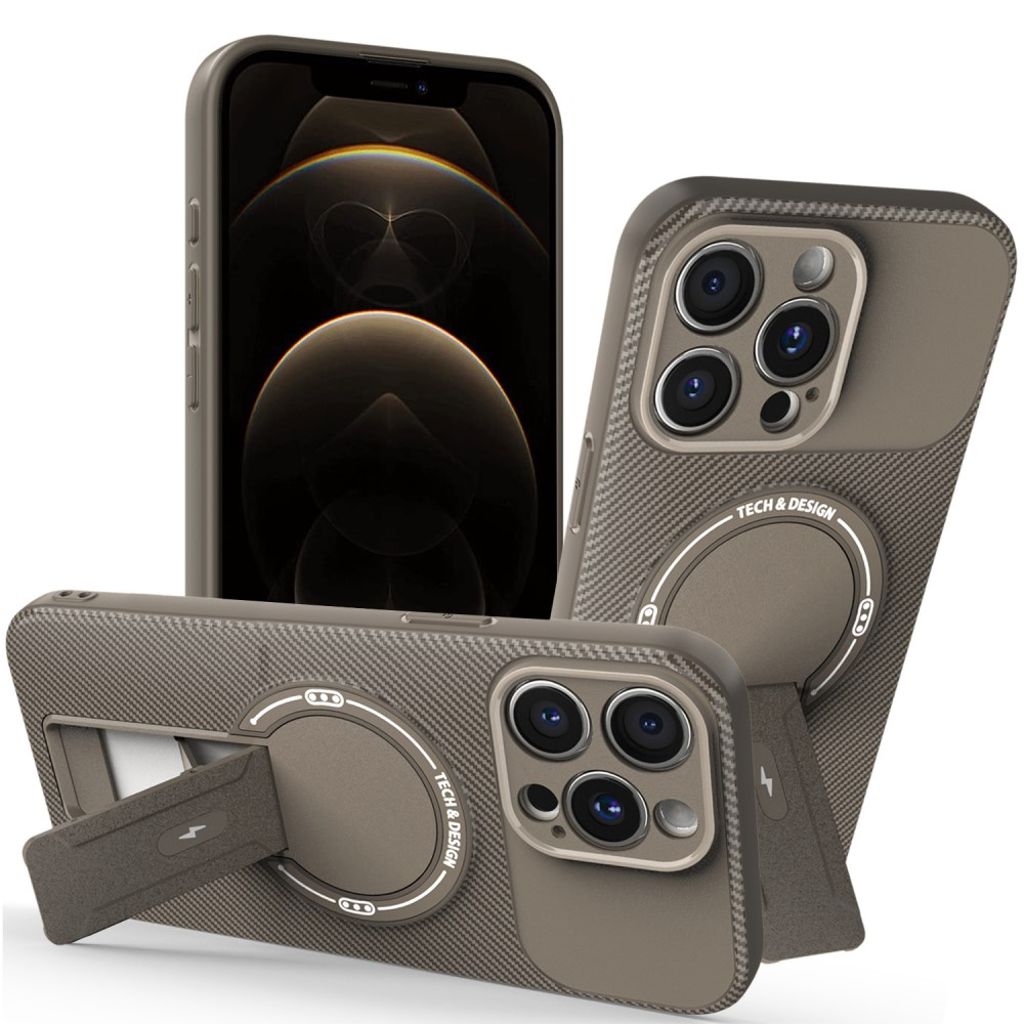 IPhone 12 Pro skal with stativ – brun