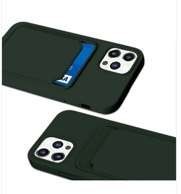 iPhone 12/12 Pro Silikonskal med Korthållare - Militärgrön