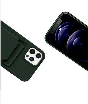 iPhone 12/12 Pro Silikonskal med Korthållare - Militärgrön